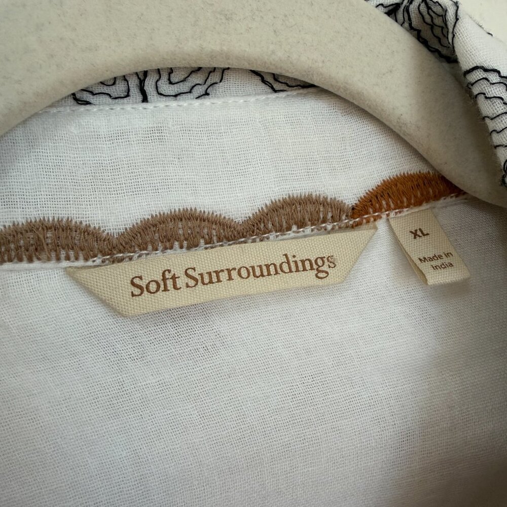 Soft Surroundings Mixed Print Cotton Gauze Button Front Shirt Boho Embroidered - Picture 5 of 9